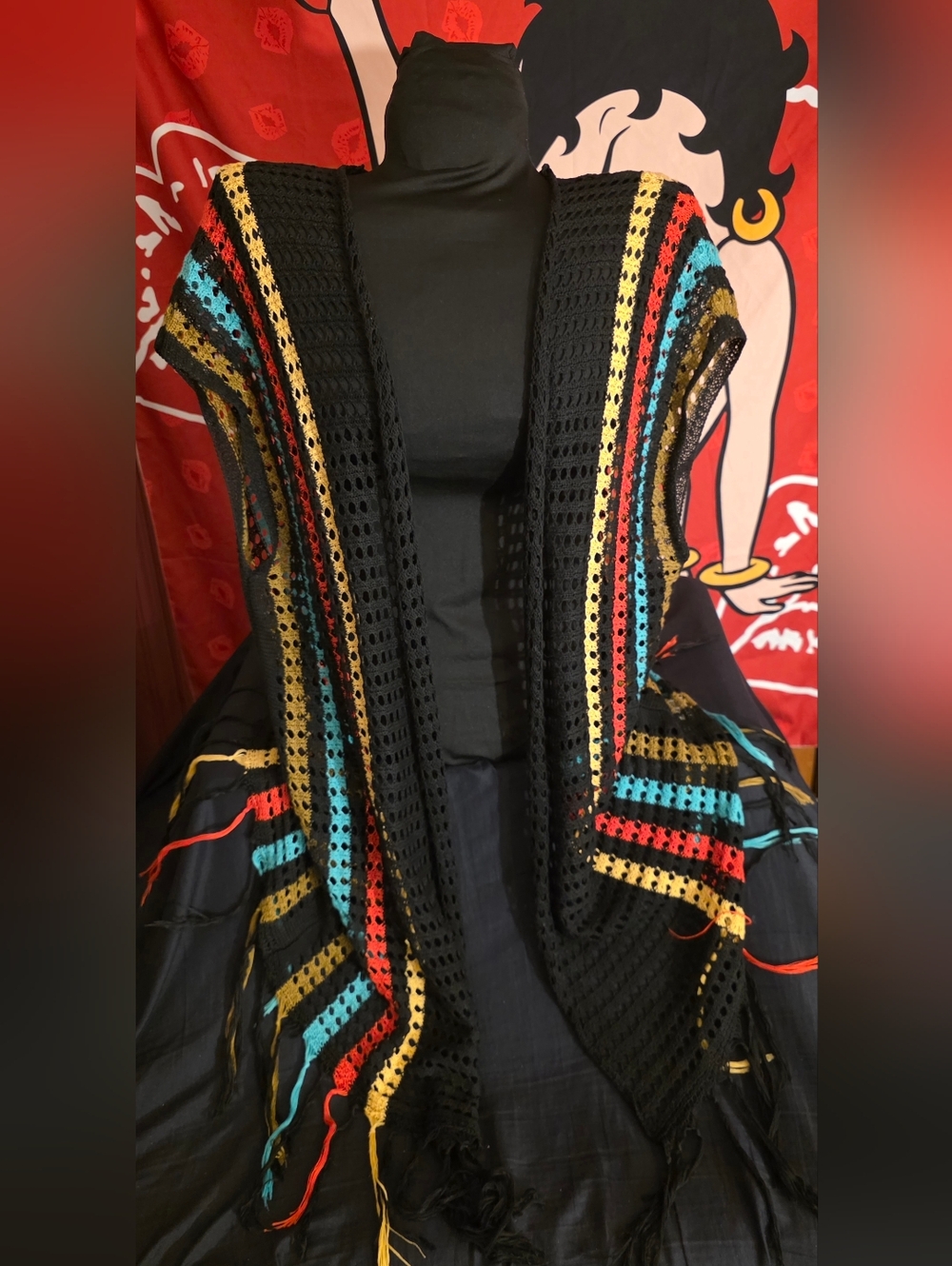 Plus Striped Pattern Fringe Hem Kimono